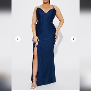 Fashion Nova Navy Blue Glam New Years Eve Angelina Corset Gown Maxi Dress L NWT